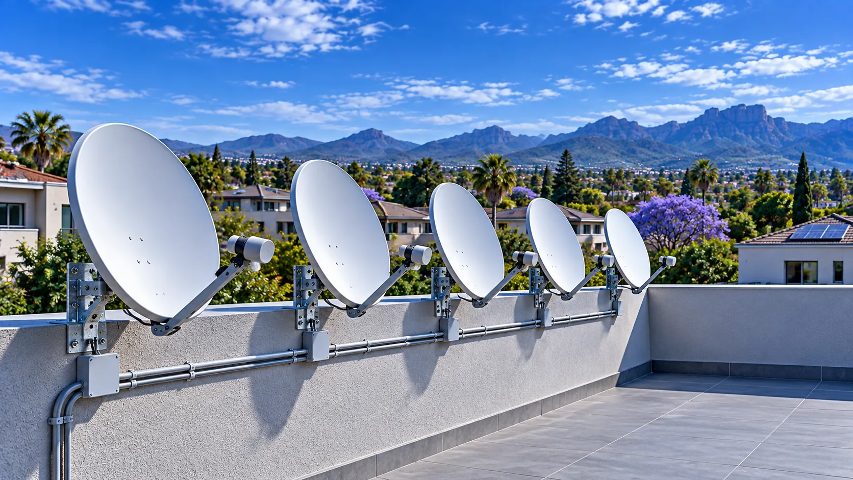 Communal satellite system on an apartment block roof