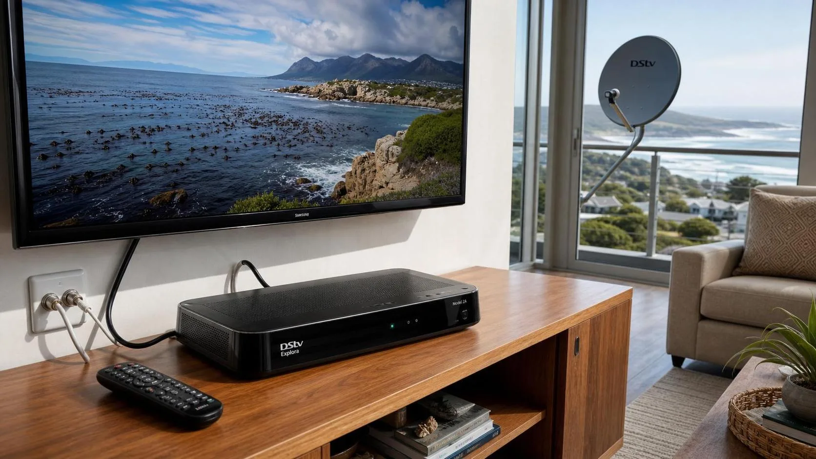 DSTV Explora decoder being set up beside a television