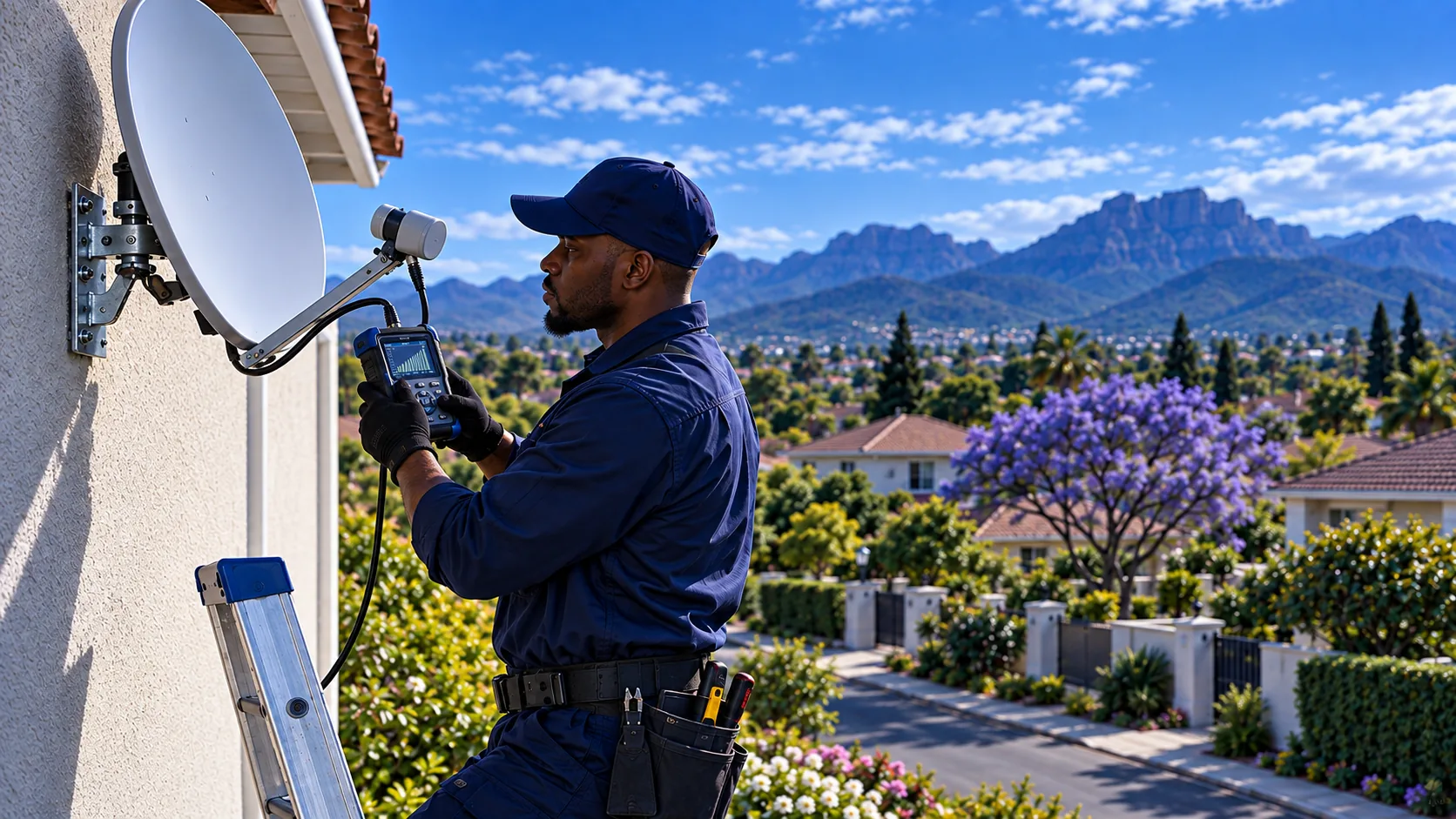 Installer testing a decoder connection during a repair