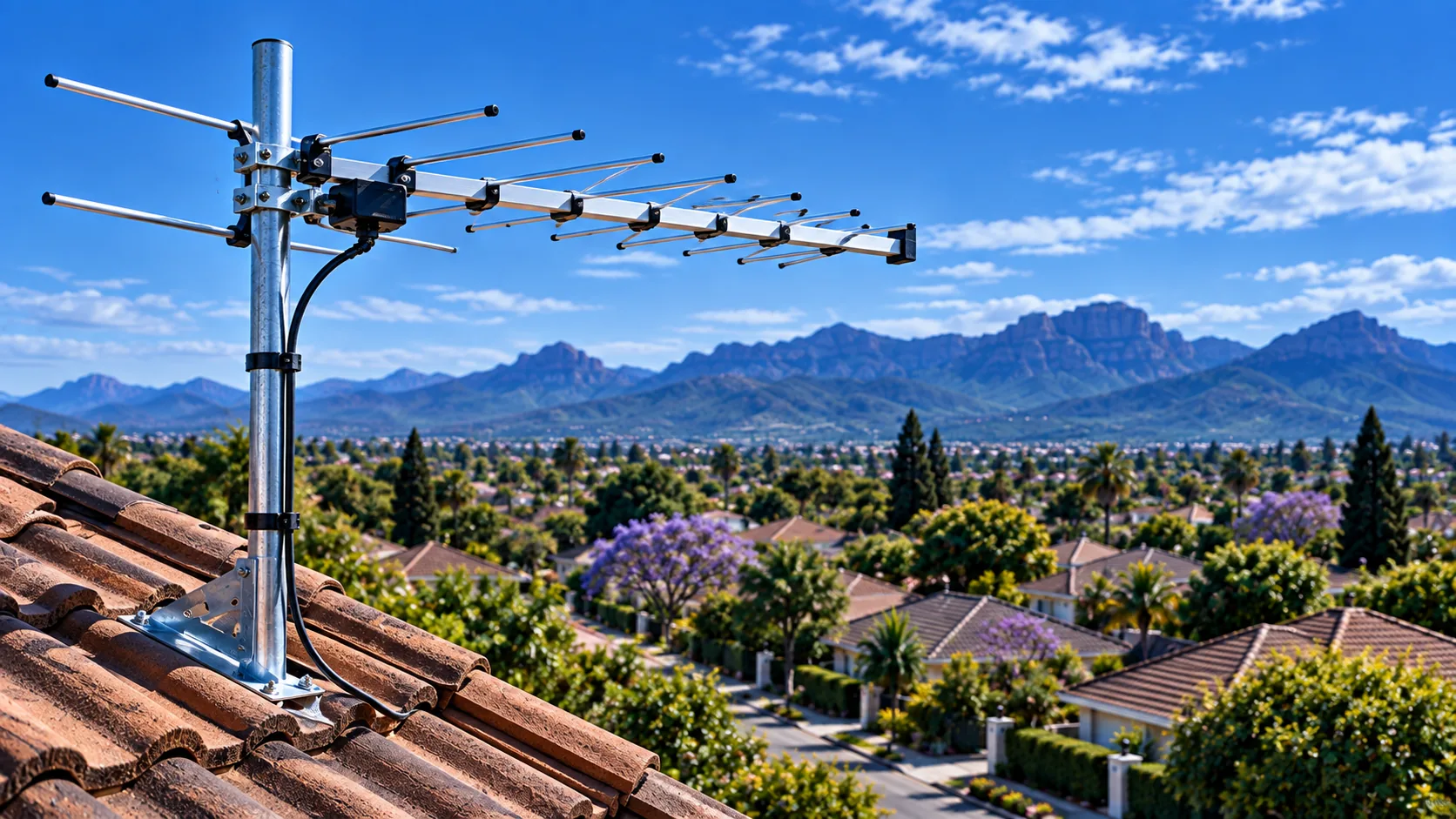 Digital terrestrial television aerial on a roof